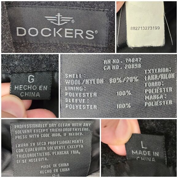 Dockers Men's L Charcoal Black Wool Blend Full Zip Bomber Coat Jacket - Picture 15 of 16